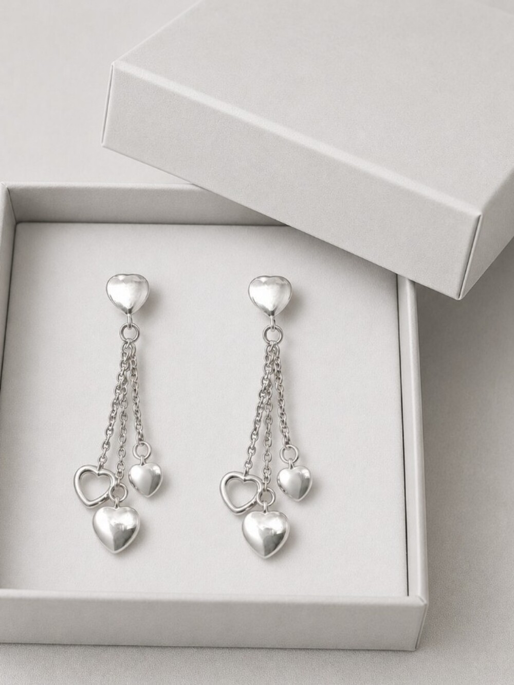 Sterling Silver Heart Earrings Tassel Chain